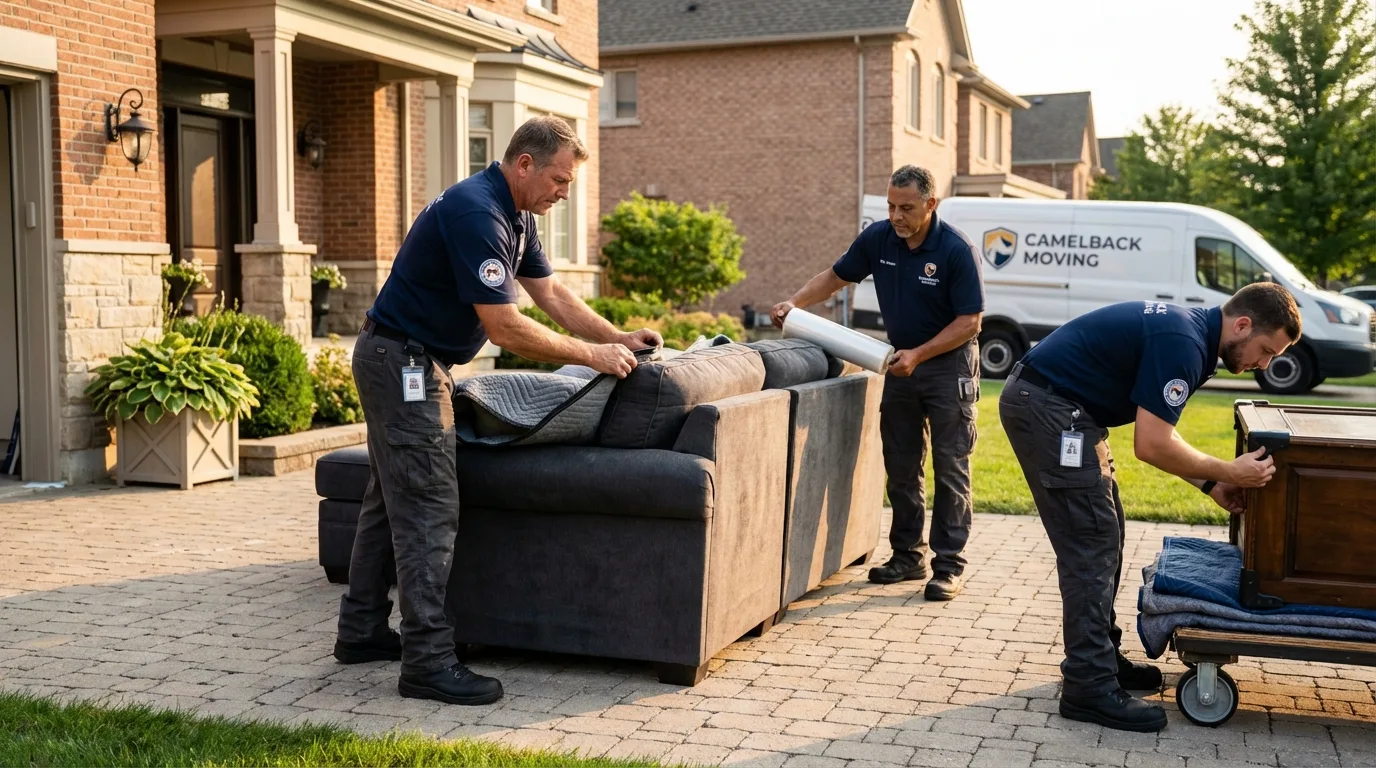 Large estate moving crew wrapping furniture in Sherborn, MA